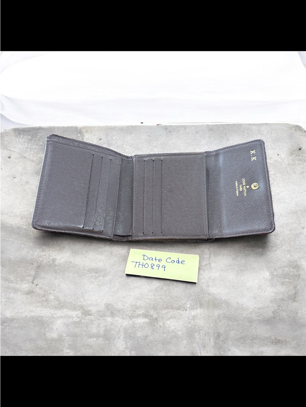 Louis Vuitton Mini Lin Monogram Canvas compact trifold wallet KK initials - Picture 6 of 11